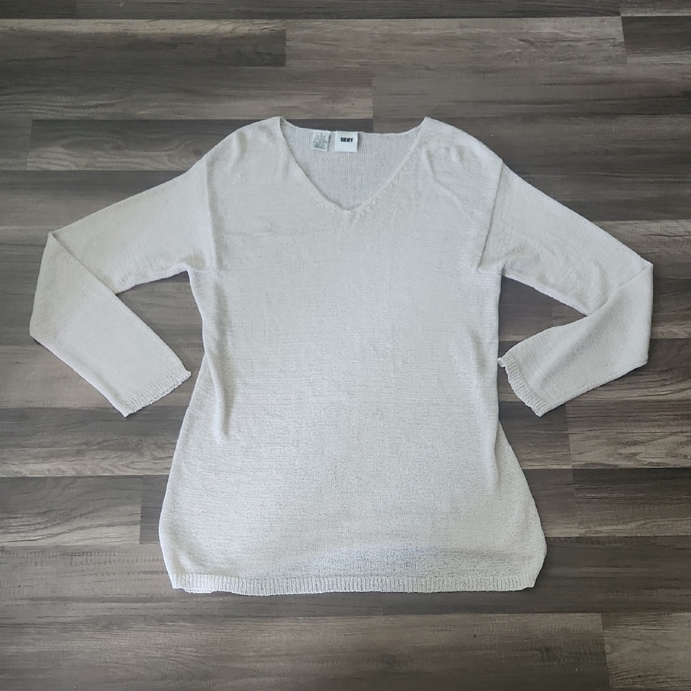 DNKY Cream V-Neck Sweater Size Small